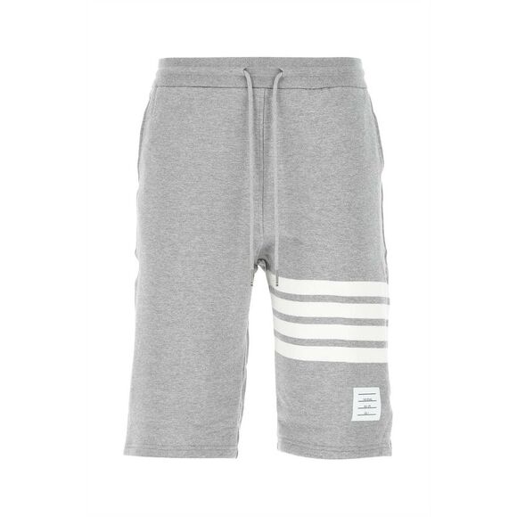 Thom Browne Men Melange Grey Cotton Bermuda Shorts